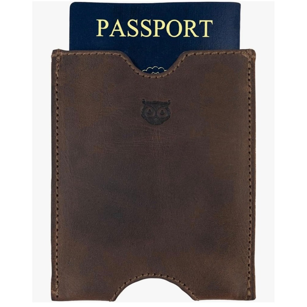 Hide and Drink Leather Passport‎ Sleeve Bourbon Brown Minimalist Travel Cover